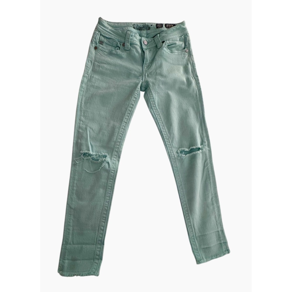 Miss Me Ankle Skinny Jeans Womens 25 Mint Green Distressed Raw Hem MS5151AK183
